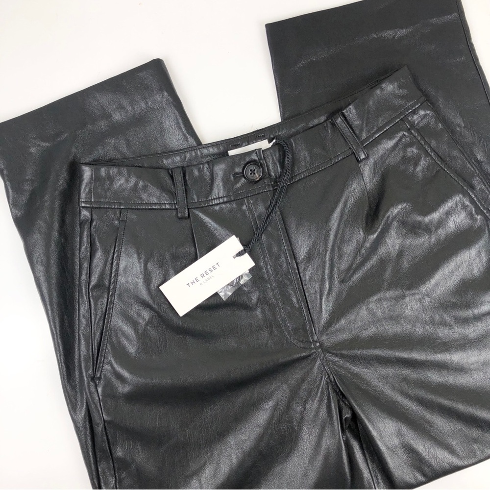 NEW The Reset R Label Slouchy‎ Vegan Leather Trouser Black Size S